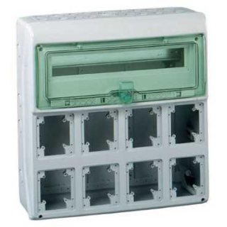 Enclosure for power outlet, Mureva Enclosure, 1x18 modules, 8 openings 90x100mm, (W)448mm x (H)460mm, without term block