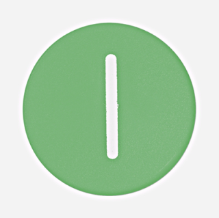 Button plate flat with inscription, green with white " I "