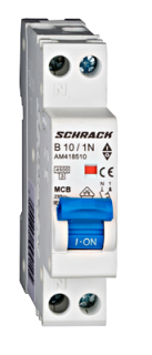 Circuit breaker (MCB) AMPARO 4.5kA, B 10A, 1+N,1MW, Schrack Teknik, AM418510-- main