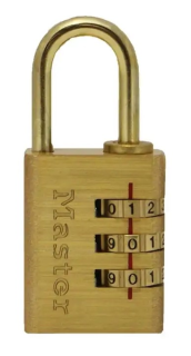 630EURD | Aluminium combination padlock with brass body finish - Brass plated steel shackle - 3 digit resettable combination main