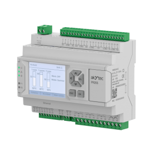 Programmable Relay with graphic screen 24 V DC, 6DI+2FDI+8DO(8R)+4AI+3AO, 2x RS485 (Modbus RTU/ASCII), Ethernet (Modbus TCP), PR205.24.1.2, Akytec main