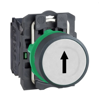 Push button, Harmony XB5, plastic, flush, white, 22mm, spring return, marked UP ARROW, 1NO main