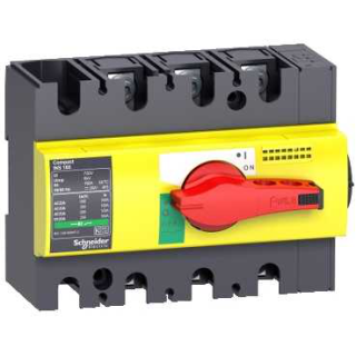 switch disconnector, Compact INS160, 160A, with red rotary handle and yellow front, 3 poles main