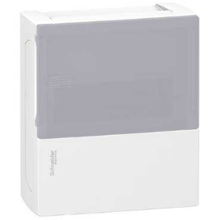 Enclosure, Resi9 MP, surface mounting, 1 row of 8 modules, IP40, translucid door, 1 earth + 1 neutral terminal blocks main