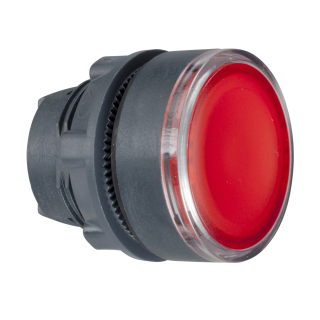 Head for illuminated push button, Harmony XB5, dark grey plastic, red flush, 22mm, universal LED, push push, unmarked main