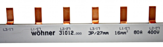 Comb type busbar, 3-pole, bridge type 80A,pitch 27mm,1m long
