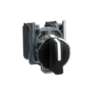 Selector switch, Harmony XB4, metal, black, 22mm, 3 positions, spring spring return, 2NO
