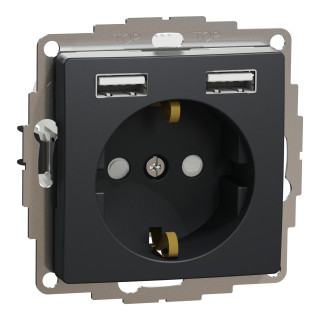 Socket-outlet, Sedna Design & Elements, with USB type A+A, 16A, 250V, side earth, anthracite