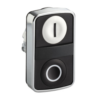 Head for double headed push button, Harmony XB4, metal, 22mm, 1 white flush marked I + 1 black flush marked O