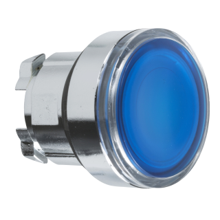 Head for illuminated push button, Harmony XB4, metal, blue flush, 22mm, universal LED, spring return, plan lens, unmarked main