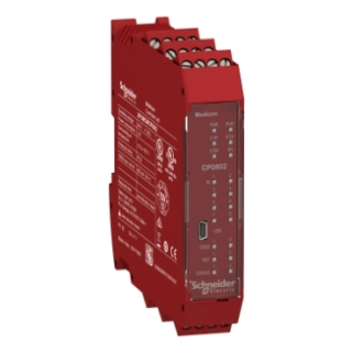 Safety controller, Modicon MCM, 8 inputs 2 outputs, monitors expansion modules, screw main
