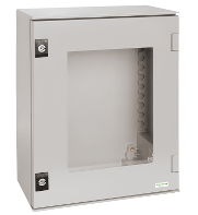 Wall mounted polyester enclosure, PanelSeT PLM, glazed door, 430x330x200mm, IP66, IK08, RAL 7035 main