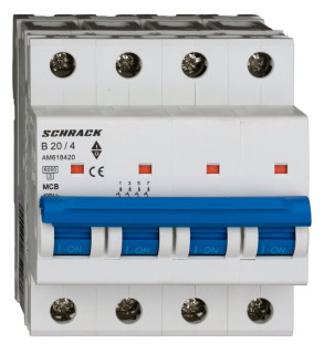 Circuit breaker (MCB) AMPARO 6kA, B 20A, 4-pole, Schrack Teknik, AM618420-- main