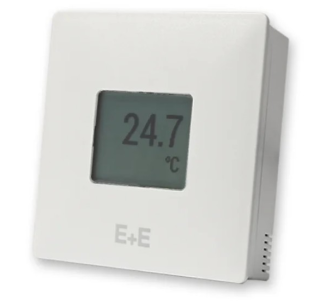 TES201-M3A3D1 Room Sensor for Temperature, Analogue output: 0 - 10 V, No digital output, With display, Design: EU format. Output 1: T - Temperature 0..50°C main