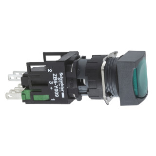 Complete illuminated push button, Harmony XB6, green square flush, 16mm, spring return, 1NO + 1NC,  12...24V