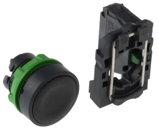 Push button, Harmony XB5, plastic, flush, black, 22mm, spring return, unmarked, 1NO