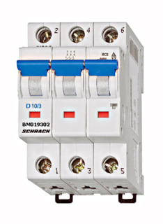 Автоматический выключатель (MCB) D, 2А, 3-полюсный, 10кА, 40°C, Schrack Teknik, BM019302ME main