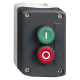 Complete control station, Harmony XALD, XALK, plastic, dark grey lid, 2 flush push buttons 22mm, marked I O, 1NO+1NC main