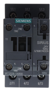 Contactor, AC-3e, 25 A/11 kW/400 V, 3-pole, 24 V AC/50 Hz, 1 NO+1 NC, screw t..., 3RT2026-1AB00, Siemens main