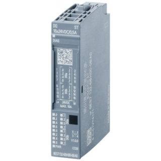 SIMATIC ET 200SP, Digital output module, DQ 16x 24V DC/0,5A Standard, Source output (PNP,P-switching) Packing unit: 1 piece, fits to BU-type A0, Colour Code CC00, substitute value output, module diagnostics for: short-circuit to L+ and ground, wire break, main