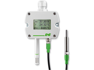 EE211 Humidity and Temperature Sensor for Continuous High Humidity. RH ACCURACY HUMDITY - MEASURED VALUE -5...30 °C: ±(1.3+0.007mv°)%, ±0.1 °C, ACCURACY TEMPERATURE AT 20°C, Range -40 °C up to 60 °C, OUTPUT 0-5/10 V or 4-20 mA, optional: RS485 or Modbus R main