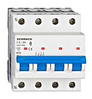 Automātslēdzis (MCB) AMPARO 6kA, C 6A, 3+N, Schrack Teknik, AM617806-- main