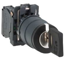 Key switch selector, Harmony XB5, plastic, black, 22mm, key 455, 3 positions,stay put, 2 NO main