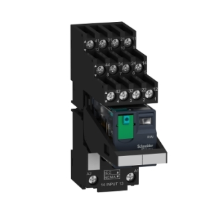 miniature pre assembled plug in relay with socket, Harmony Electromechanical Relays, 6A, 4CO, LED, lockable test button, separate terminal, 24V DC main