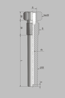 Termo kabata sensoram E3-7-G3/4”-G1/2”-1.4305 (L=350mm), vītne - G1/2, garums 350 mm, iekš.diametrs7mm, ārējais diametrs G3/4" Czaki main