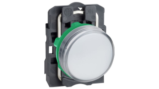 Pilot light, Harmony XB5, grey plastic, white, 22mm, universal LED, plain lens, 230...240V AC