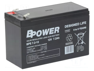Re-battery: acid-lead; 12V; 7.2Ah; AGM; maintenance-free; 2.25kg main