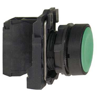 Push button, Harmony XB5, plastic, flush, green, 22mm, spring return, unmarked, 1NO