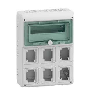 Enclosure for power outlet, Mureva Enclosure, 1x12 modules, 6 openings 90x100mm, (W)340mm x (H)460mm, without term block