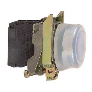 Push button, Harmony XB4, metal, projecting, blue, 22mm, spring return, booted, unmarked, 1NO main