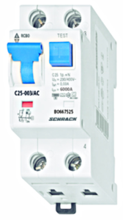 Kombinētais noplūdes automātslēdzis C25, 30mA, 1+N, 6kA, AC main
