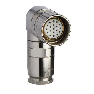 Female, M23, 19 pin, elbowed connector, cable gland Pg 13.5, XZCC23FCM190S
