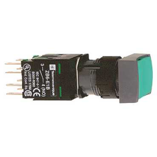 Complete push button, Harmony XB6, green rectangular flush pushbutton, 16mm, spring return, 1NO, unmarked