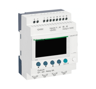 compact smart relay, Zelio Logic SR2 SR3, 12 IO, 12V DC, clock, display main