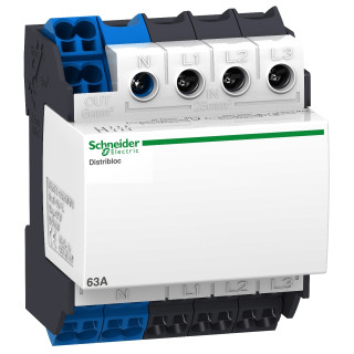 Distribution block, Linergy DX, 4P, 63A, 4 modules, 24 holes, quick connection top