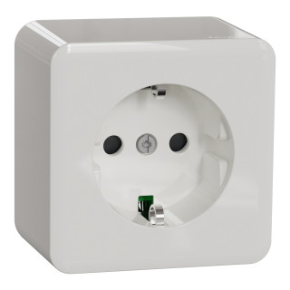 Socket-outlet, Exxact Surface, complete product, 2P + E, 16A, side earth, with shutter,white