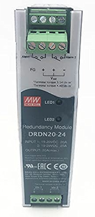 20A DIN rail Redundancy Module to improve overall system operation reliability; Support 1+1 and N+1 redundancy system; 2 channels input and 1 output; DC OK; Input 24Vdc main