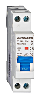 Circuit breaker (MCB) AMPARO 4.5kA, C ​​16A, 1+N,1MW, Schrack Teknik, AM417516-- main