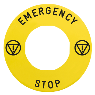 Legend holder 60mm for emergency stop, plastic, Harmony XB4, yellow, for padlocking, marked EMERGENCY STOP main