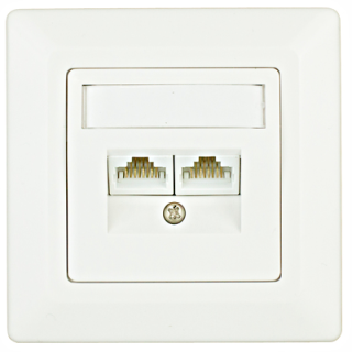Data Outlet 2xRJ45 unshielded Cat.5e, 80x80mm,angled,RAL9010