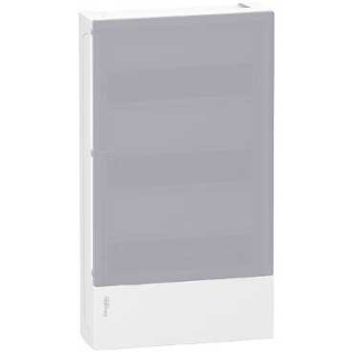 Enclosure, Resi9 MP, surface mounting, 3 rows of 12 modules, IP40, translucid door, 1 earth + 1 neutral terminal blocks main