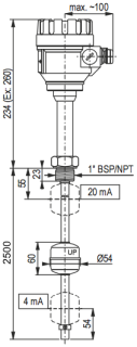 MTA-525-8 NivoTrack magnetostriktīvais līmeņa sensors; 2,5m; 1" vītne, 1mm precizitāte; izeja 4...20mA + HART; Ex sertifikācija MTA5258 Nivelco main