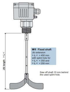 W1 Jib extension L=450 L=350mm; L=350mm splint hole (saw off shaft 10mm behind the used splint hole) main