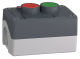 Control station, Harmony XALD, plastic, dark grey, 1 green flush 1 red projecting push button, 22mm, spring return, legend holder marked STOP START alt_view_7
