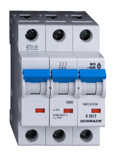 Автоматический выключатель (MCB) D, 25А, 3-полюсный, 10кА, 40°C, Schrack Teknik, BM019325ME main