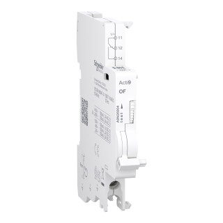 Auxiliary contact, Acti9 A9N, OF, 1 C/O, 100mA to 6A, 24VAC to 415VAC, 24VDC to 130VDC, bottom connection